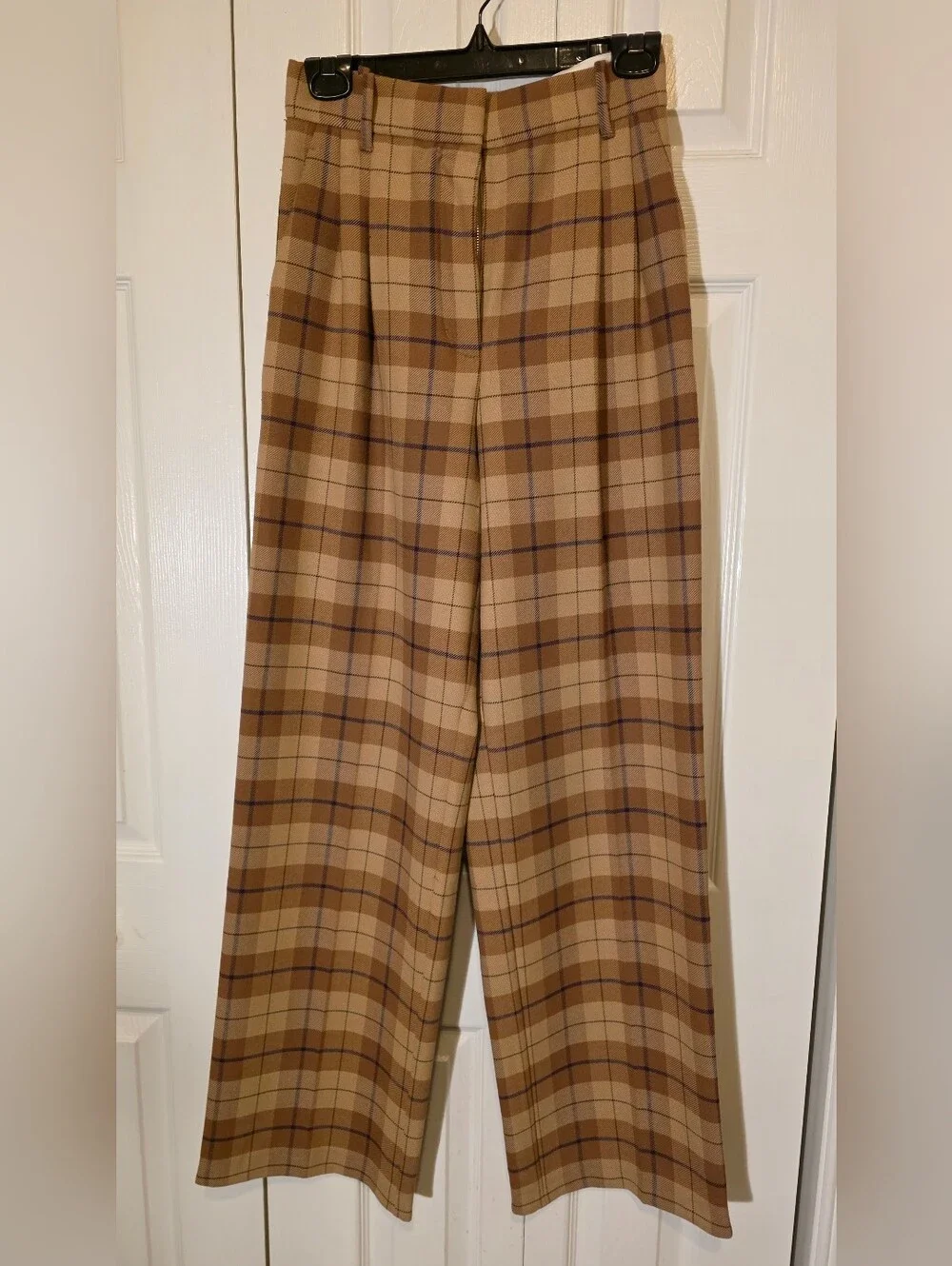 Aritzia Wilfred Camel Plaid High-Rise Wide Leg Trousers | Custom Tailored Waist - Picture 3 of 9